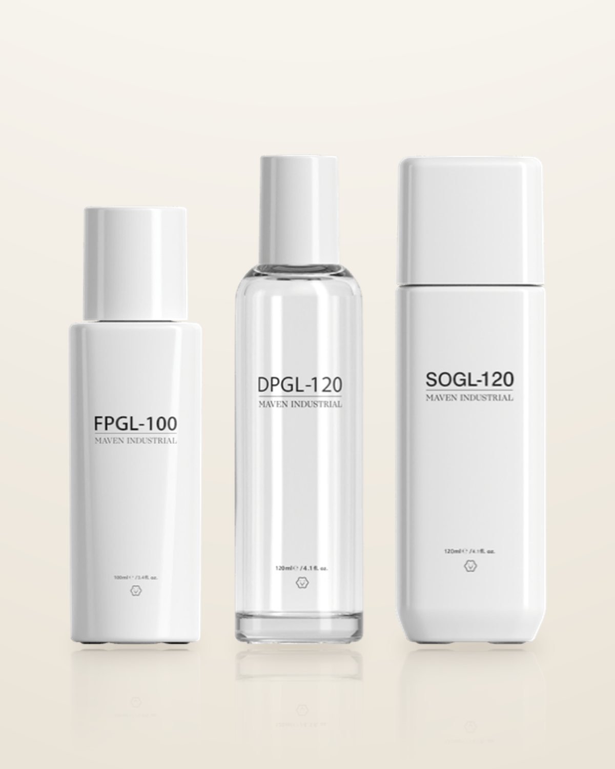 Maven FPGL-100, DPGL-120 and SOGL-120 bottles